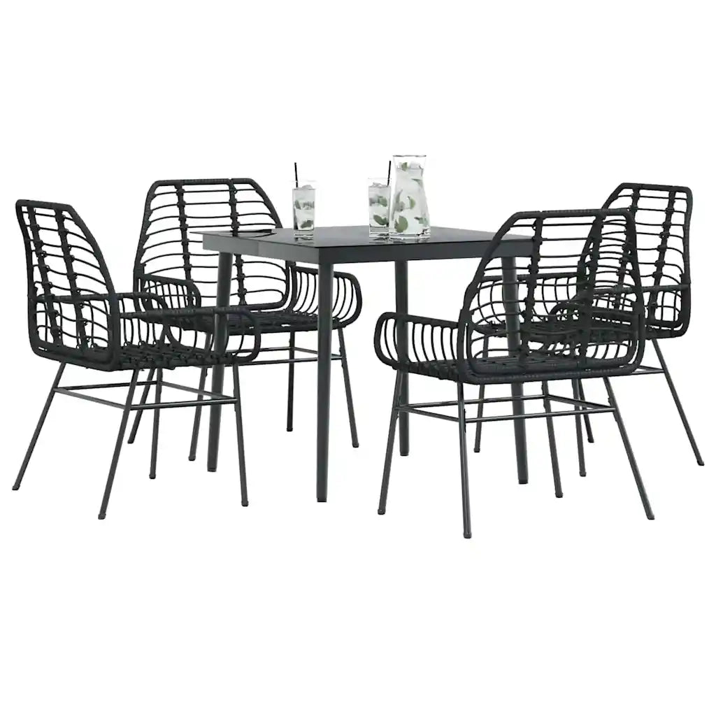 vidaXL Set Mobili da Pranzo per Giardino 5 pz Nero Polyrattan Vetro