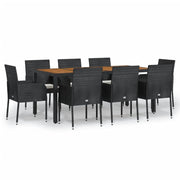 Set da pranzo da giardino da 9 pezzi e cuscini resina intrecciata nera 02_0014832
