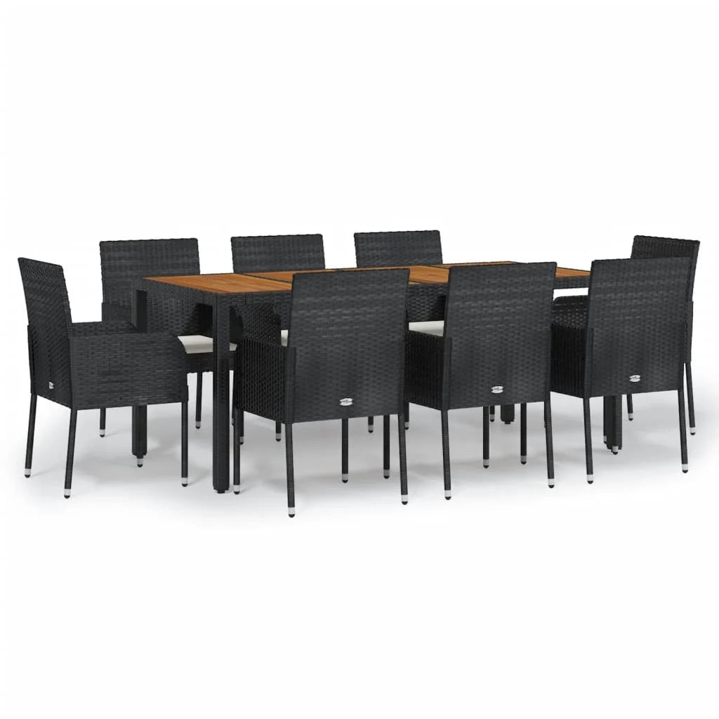 Set da pranzo da giardino da 9 pezzi e cuscini resina intrecciata nera 02_0014832