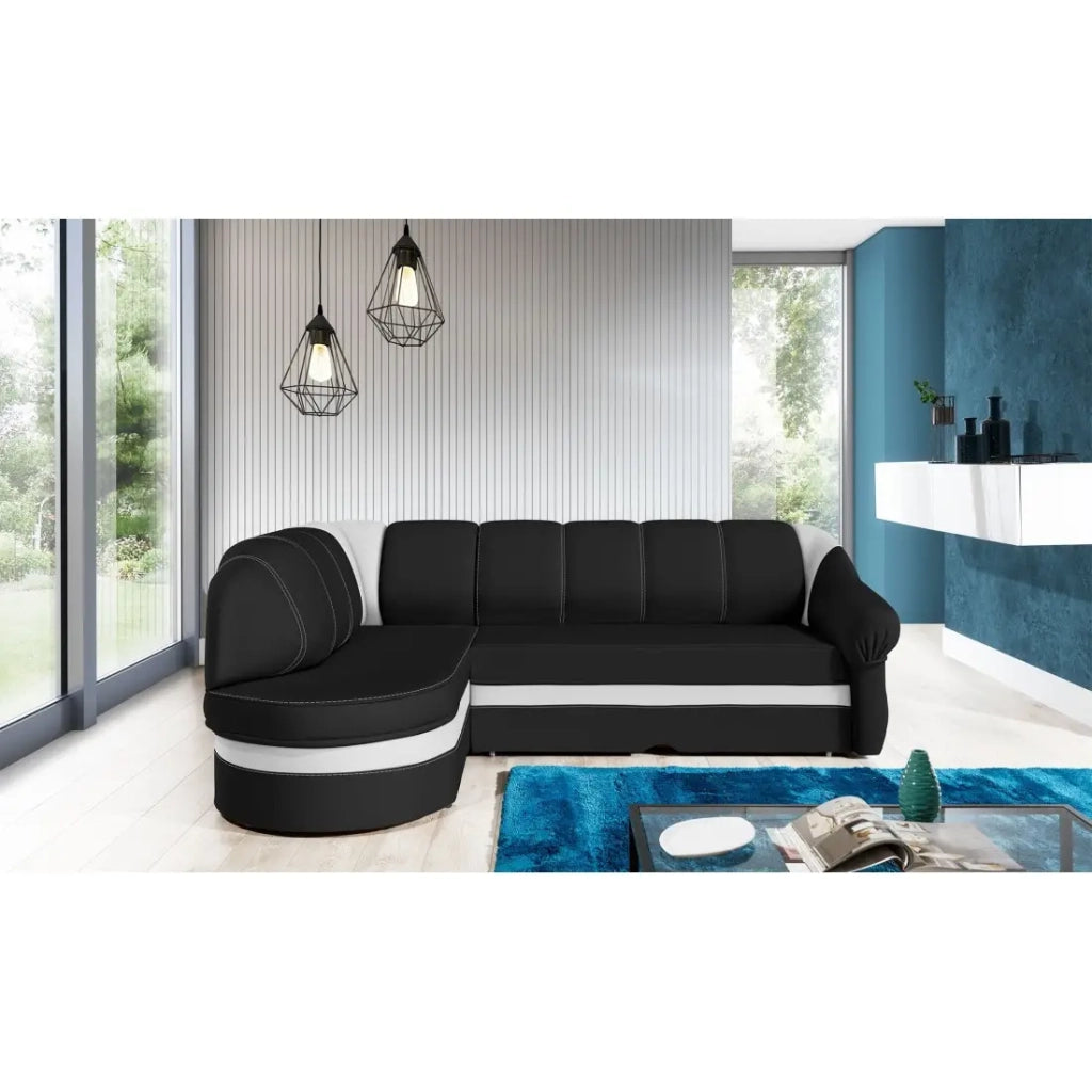 Divano angolare sinistro convertibile BENANA 250 cm nero e bianco con contenitore