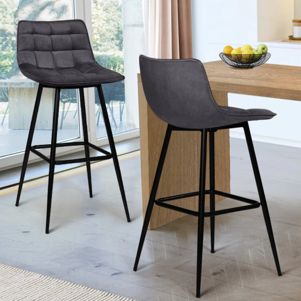 IDMarket - Set di 2 sgabelli da bar in velluto grigio scuro MADY