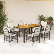 Set da Pranzo da Giardino 7 pz Nero con Cuscini in Polyrattan 3212039