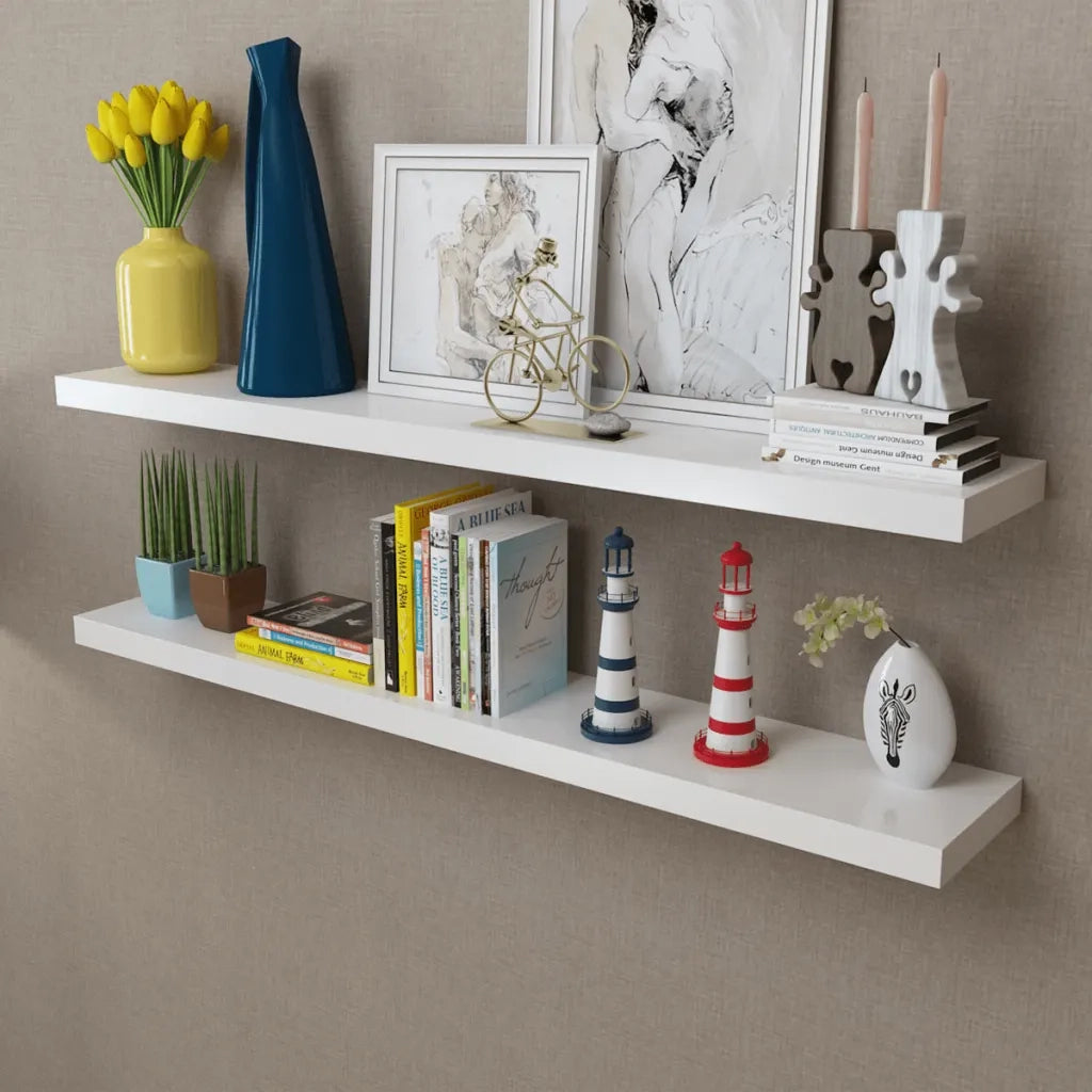 2 pz Mensole a Muro | Scaffale Parete | Ripiano a parete Bianche in MDF per Libri/DVD