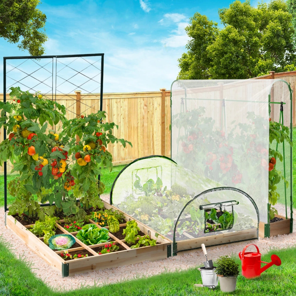 IDMarket - Kit completo di 3 vasche modulari per orto e serra di pomodori + traliccio + copertura