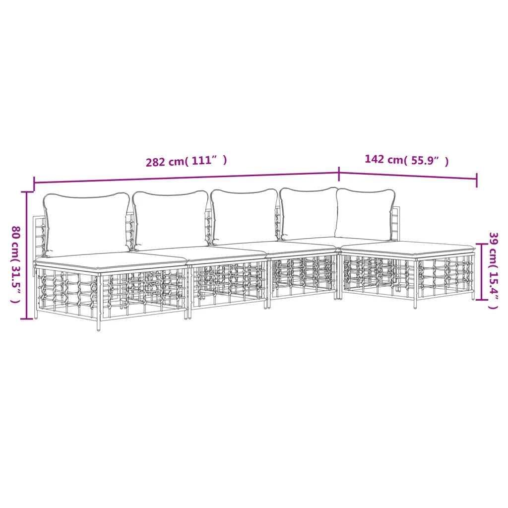 Set Divani da Giardino 5 pz | Set Salotto da Giardino con Cuscini Antracite in Polyrattan
