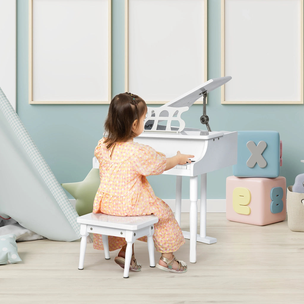 Piano per Bambini con Atril e Sgabello ¨C zephmum ¨C Bianco 52x50x49 cm