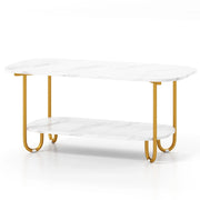 Tavolino da caffè 100 x 50 x 45 cm design moderno 2 livelli con spazio di archiviazione e superficie in MDF bianco resistente 20_0013748