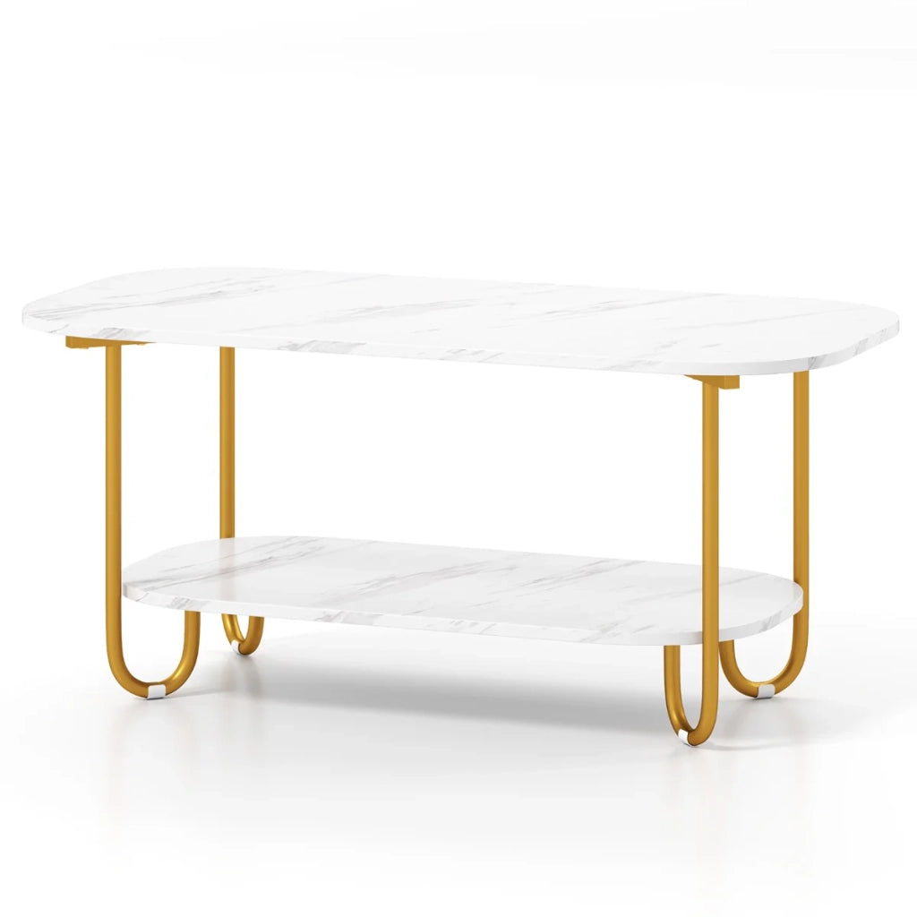 Tavolino da caffè 100 x 50 x 45 cm design moderno 2 livelli con spazio di archiviazione e superficie in MDF bianco resistente 20_0013748