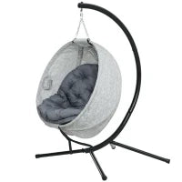 Cesto Sospeso a Forma di Uovo, Amaca con Funzione Altalena e Cestino Pieghevole, Sedia da Giardino, Portabicchieri, Grigio