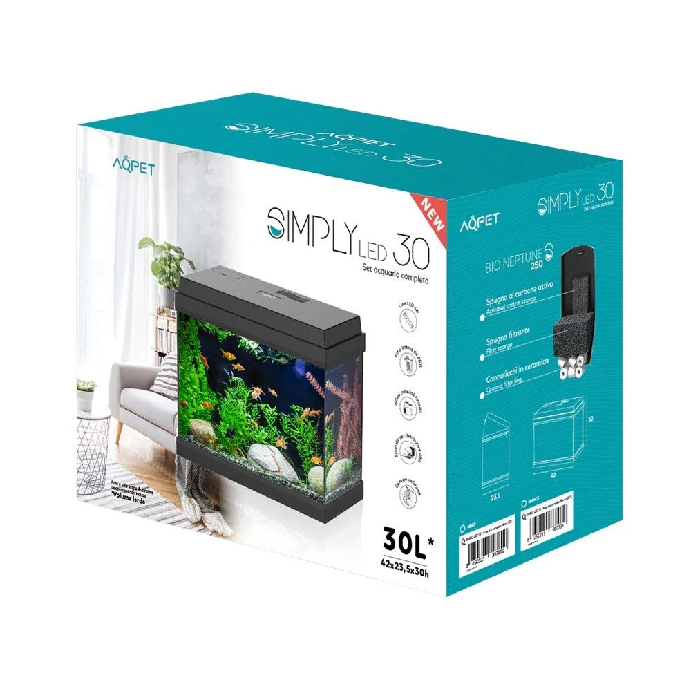 Aqpet Simply LED 30 bianco - acquario cm39x22x30h completo di filtro e illuminazione