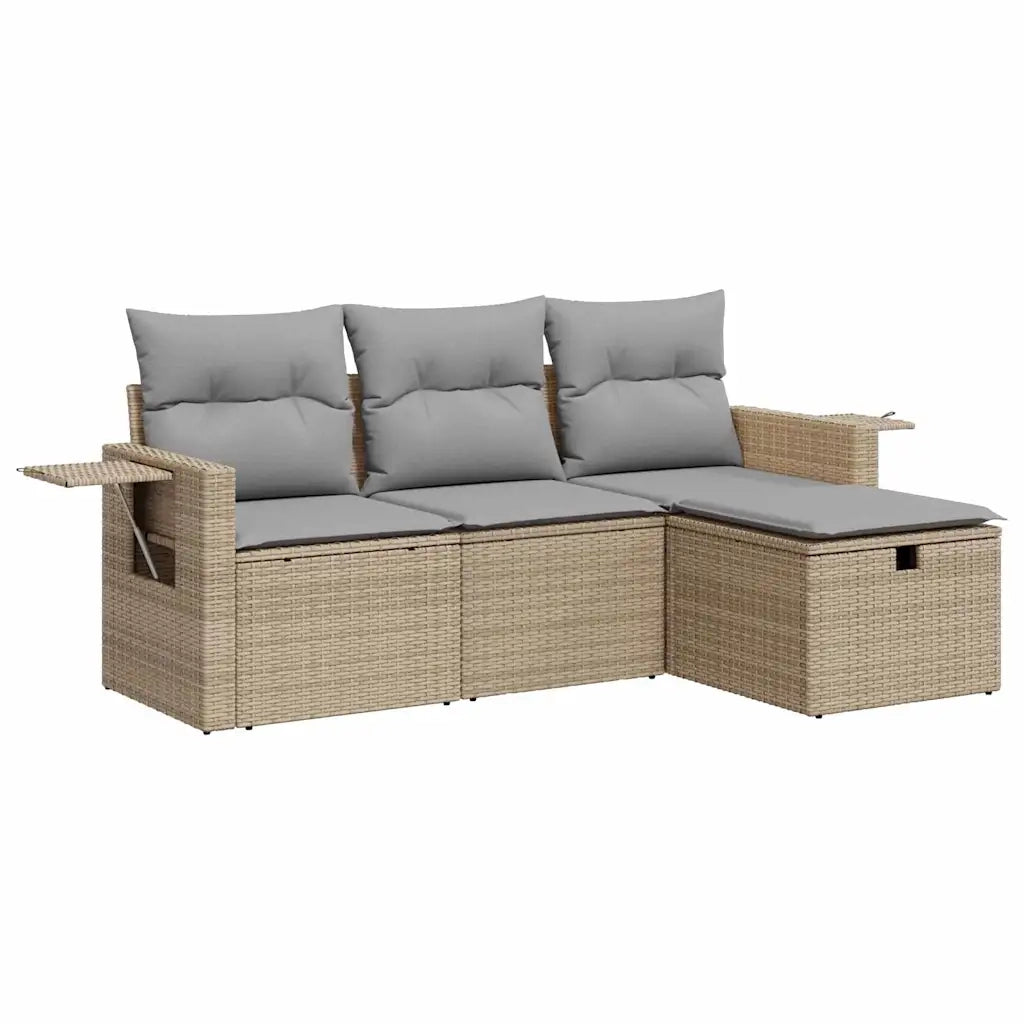 Set Divano da Giardino 4 pz | Set Salotto da Giardino con Cuscini Beige in Polyrattan