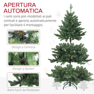 Albero di Natale Artificiale 150 cm 847 Rami Apertura Automatica Verde