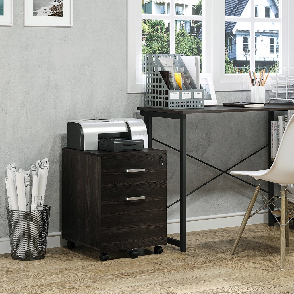 Cassettiera Portadocumenti da Ufficio 40x44x54,6 cm 2 Cassetti in Legno  Nera