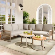 Set giardino 6-7 persone: Divanooo angolare; ferro zincato; piedini regolabili; cuscini inclusi; beige