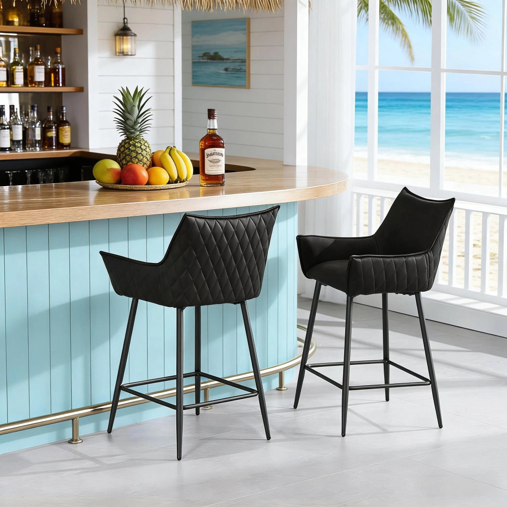Sgabelli da Bar Set da 2 con Braccioli Curvi e Schienale Ergonomico in Metallo e Similpelle Antracite