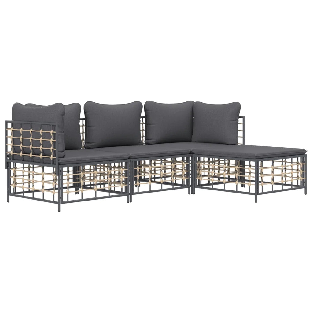 Set Divani da Giardino 4 pz con Cuscini Antracite in Polyrattan 3186739