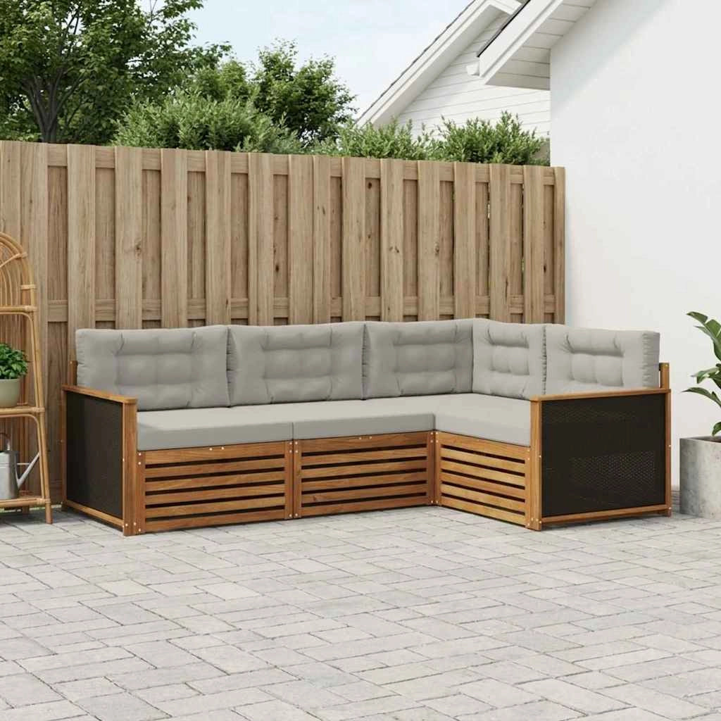 Set di divani da esterno 4 pz Naturale e Grigio Chiaro 3383284