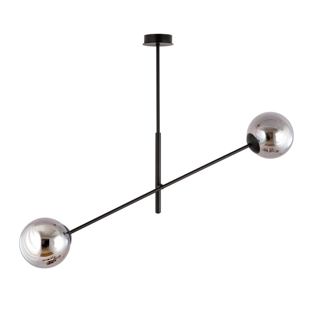 Lampada a sospensione Linear in acciaio nero e vetro grafite