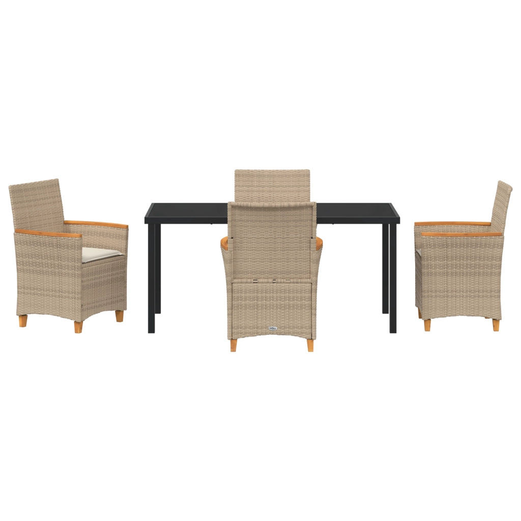Set da Pranzo da Giardino 5 Pezzi con Cuscini Beige Polirattan