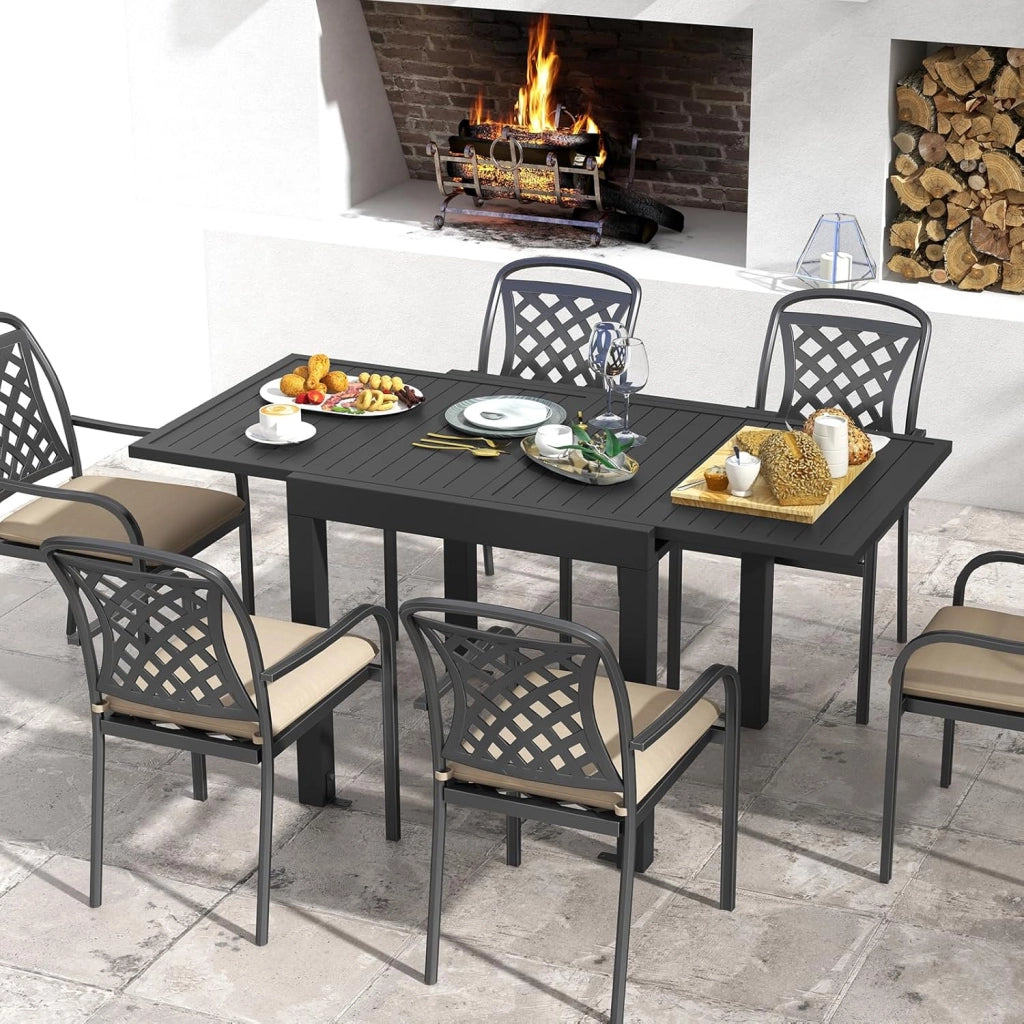 Tavolo da Giardino Allungabile per 4-6 Persone, Tavolo da Pranzo Regolabile da 80 a 160cm Resistente alle Intemperie in Alluminio, Tavolo da Esterno Rettangolare (Grigio Scuro)
