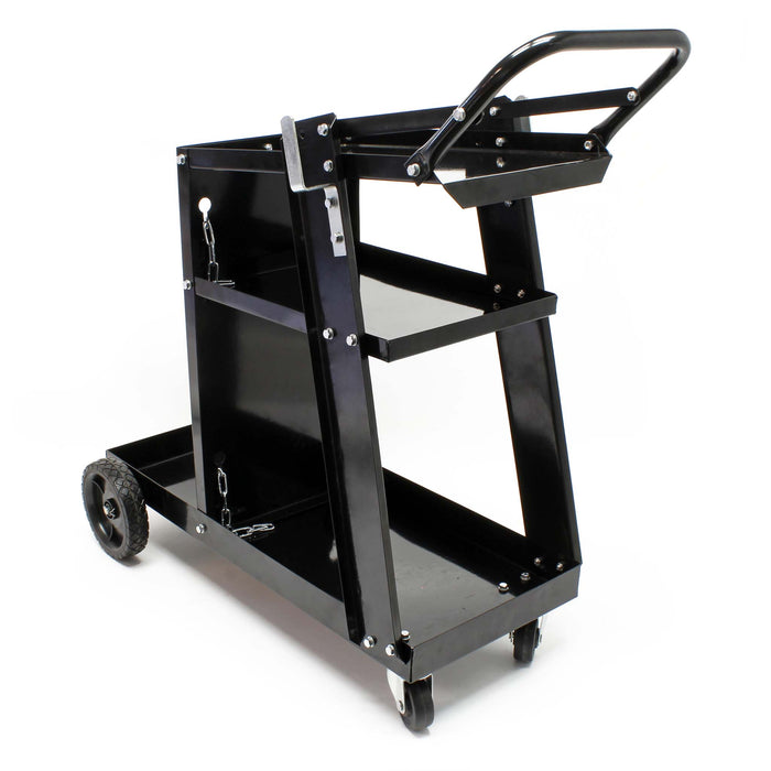Carrello porta saldatrice max 45 kg, 3 ripiani con vano bombola, Carrello da officina per saldatura
