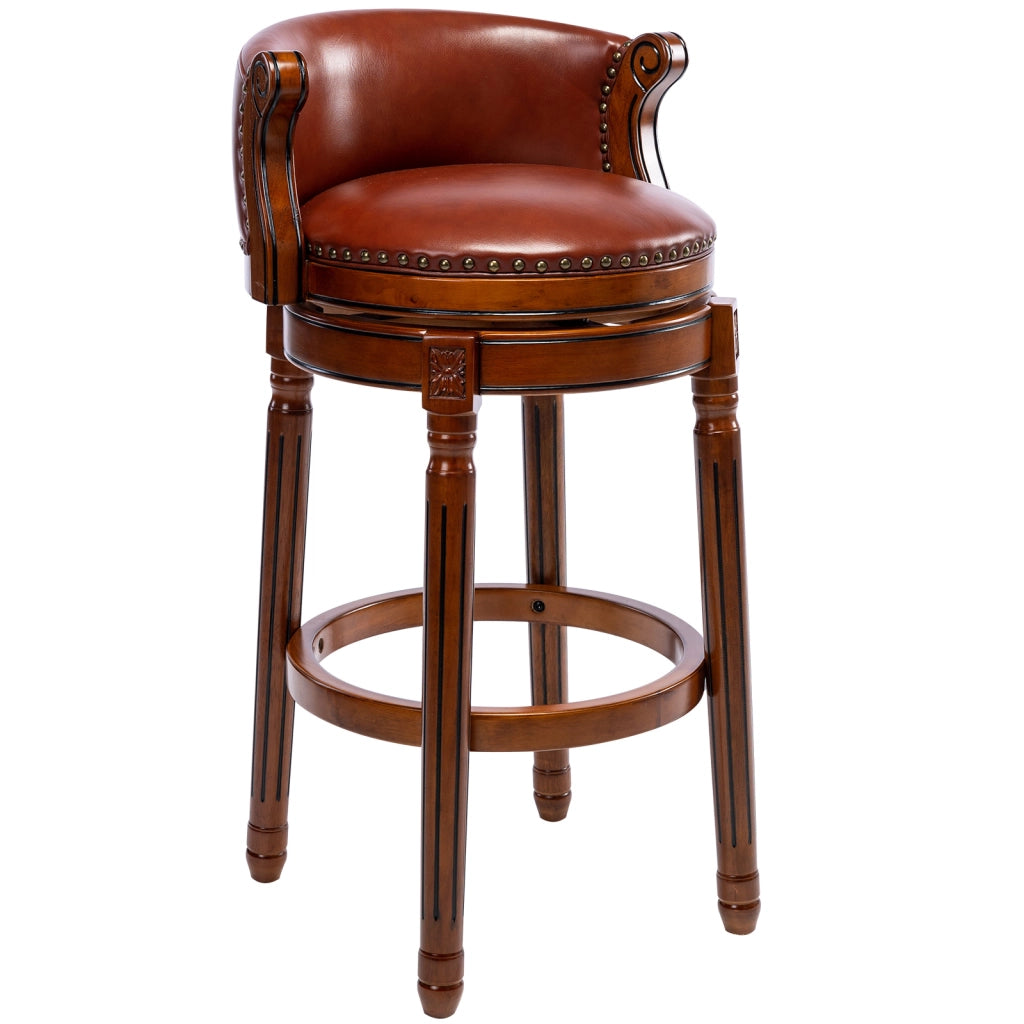 Sgabello da bar girevole a 360 gradi con schienale in pelle e legno marrone