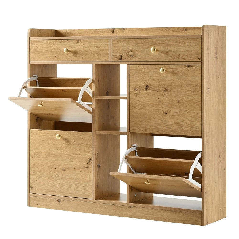 Scarpiera con 4 Ante a Ribalta, 2 Cassetti e 3 Ripiani ¨C MINIMAL ¨C Legno, 110x26x100 cm
