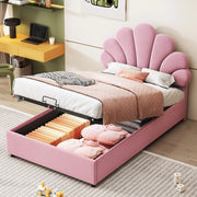Letto Imbottito Bambini con Testiera Regolabile e Contenitore ¨C Xylo ¨C Velluto Rosa 90x200
