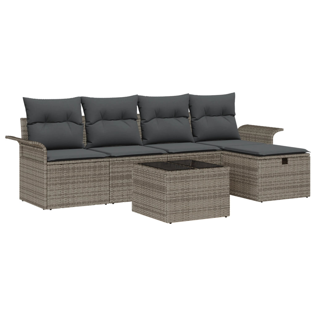 Set di Divani da Giardino da 6 Pezzi con Cuscini Grigio Rattan Sintetico