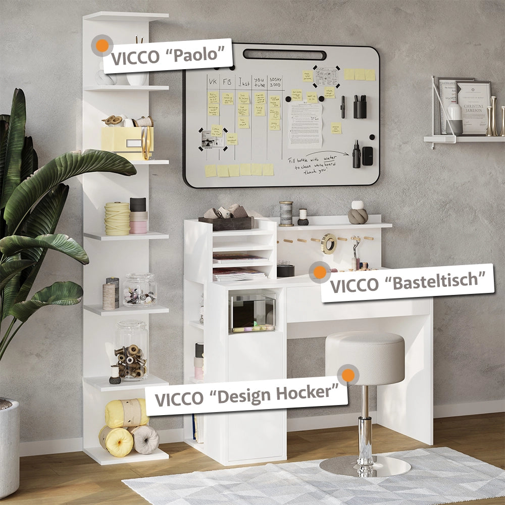 Vicco Scrivania Bianco 2 parti, con libreria
