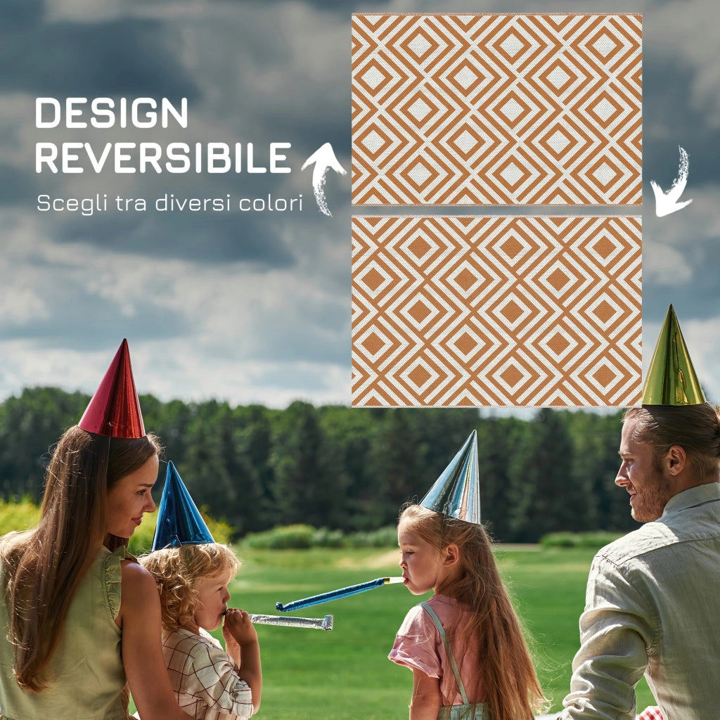 Tappeto da Esterno Reversibile 182x274 cm con Fantasia Geometrica Marrone e Bianco