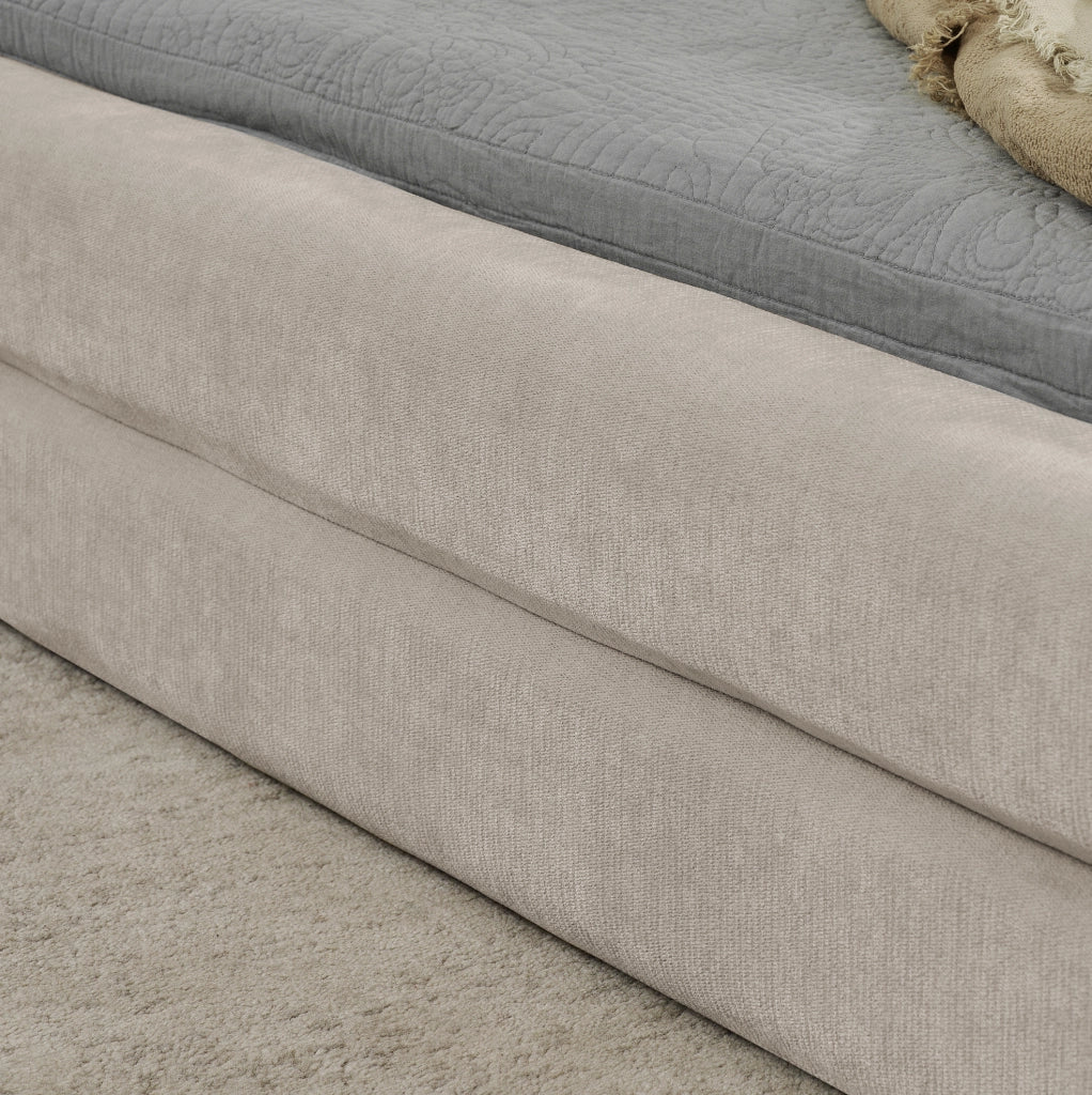 Letto matrimoniale imbottito 160x200 cm in ciniglia beige con testiera