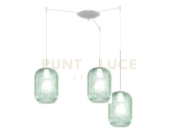 SOSPENSIONE BIANCO 3 LUCI SPOSTABILE VETRI VERDE 1181BI-S3 S-VE
