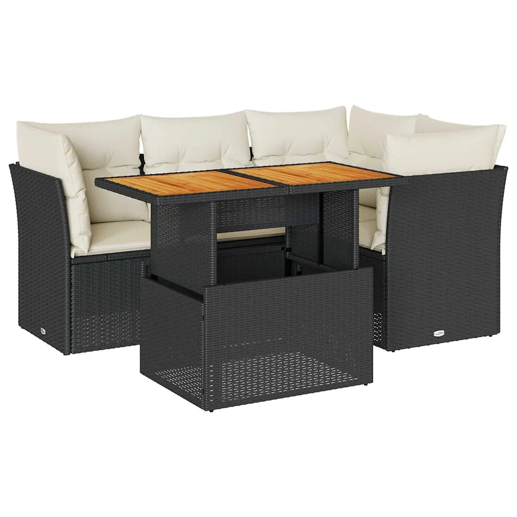 Set Divani da Giardino 5 pz con Cuscini in Polyrattan Nero 3326919