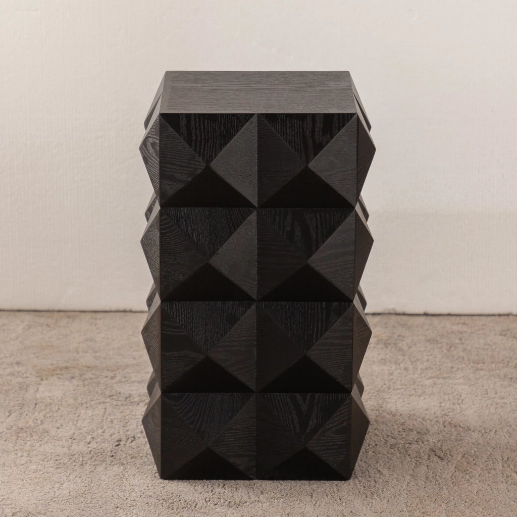 Tavolino basso in legno massello e MDF con rilievo tridimensionale, stile retrò, senza montaggio, per soggiorno, nero