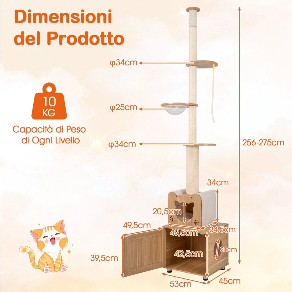 Albero per gatti dal pavimento al soffitto da interno capsula spaziale, Albero per gatti pavimento capsula Marrone-Alberi Tiragraffi