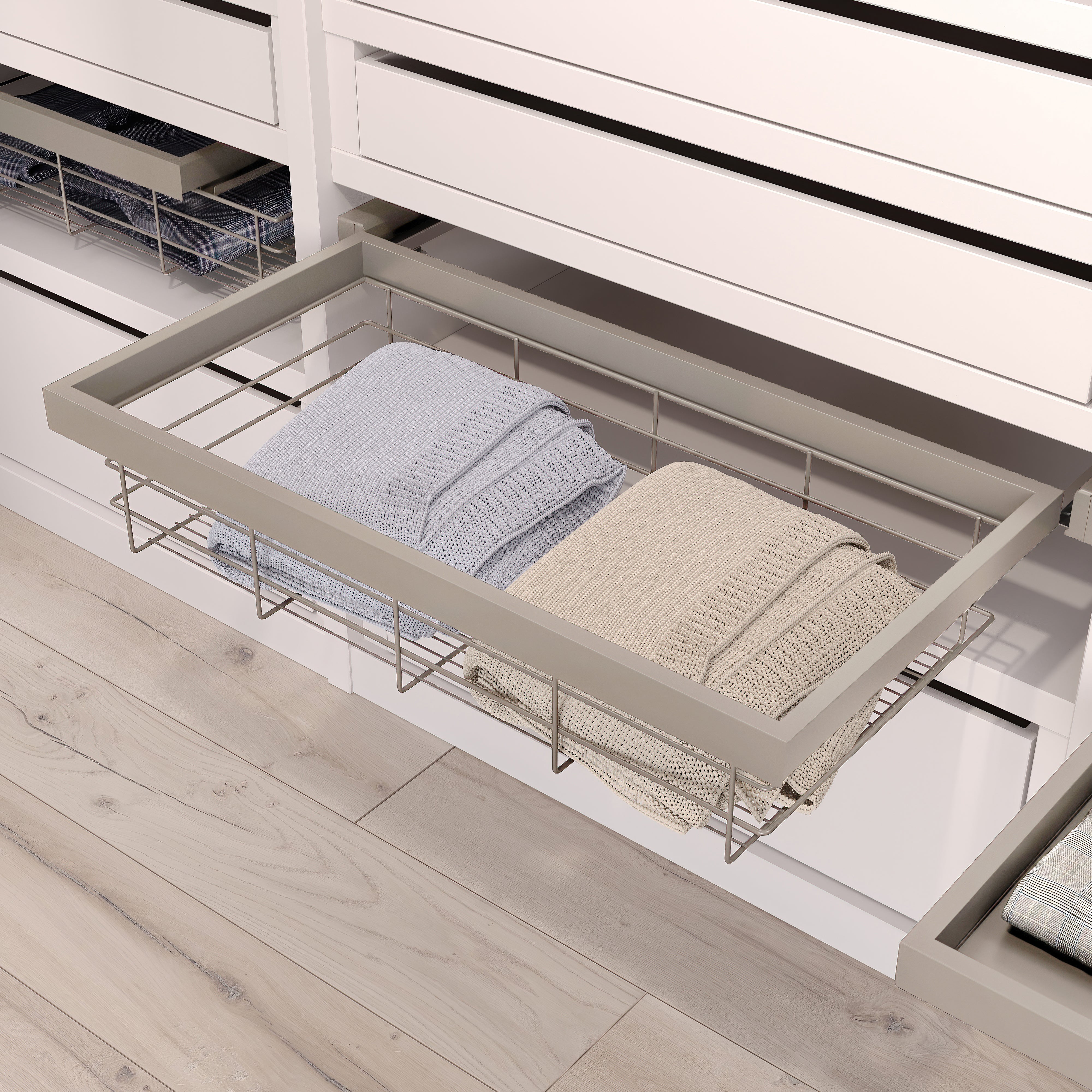 Kit Cestello in Filo Metallico e Telaio per Armadio 600 mm in Alluminio e Plastica Emuca