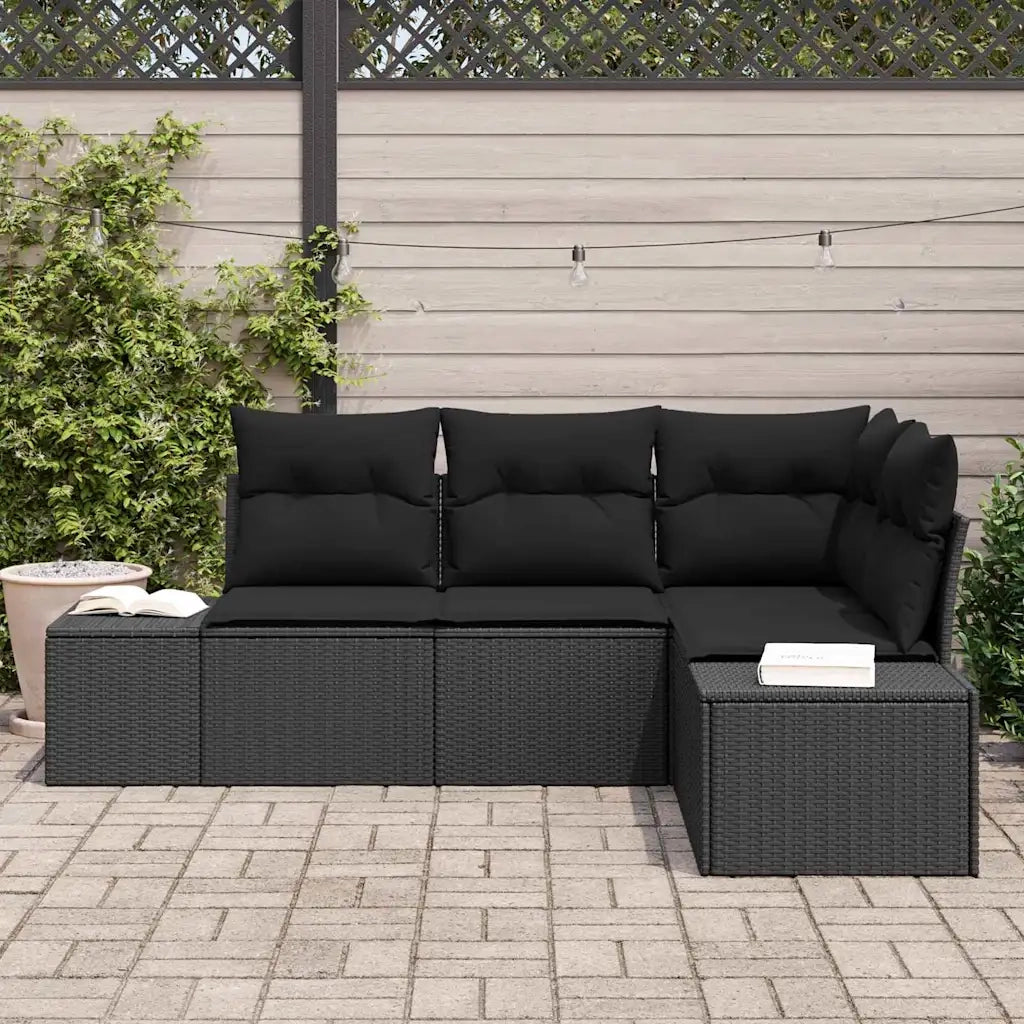 Set Divano da Giardino 4 pcs Nero polyrattan 3347043