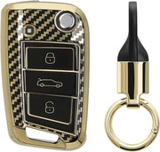 Tasca per chiavi con anello per VW Golf 7 MK7 - Carbone Metallizzato - Oro/Nero.