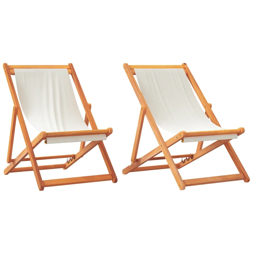 Sedie da Spiaggia Pieghevoli 2 pz Bianco Crema in Tessutocod mxl 115875