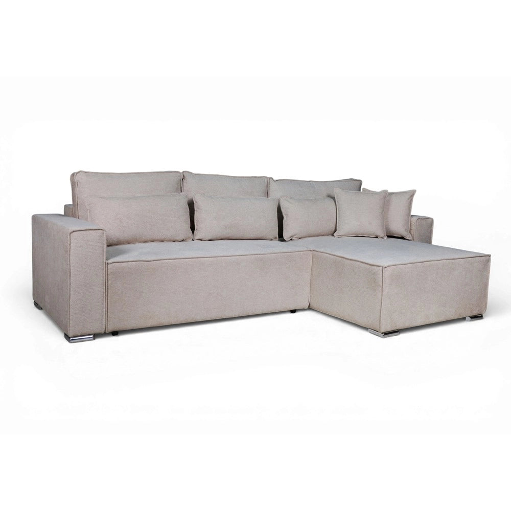 Divano Angolare Emily tortora con Letto Easy Open, Contenitore e Penisola Reversibile – Comfort e Design per il Living