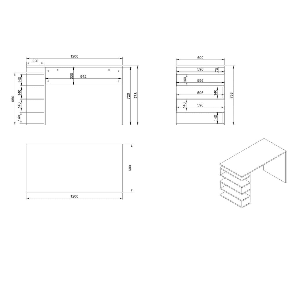 Kate, Scrivania un Ripiano, 120x60x75h cm Bianco
