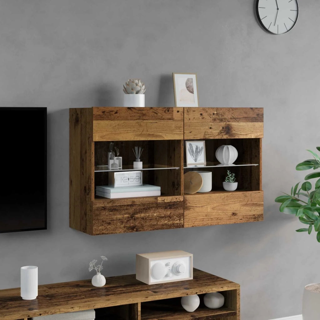 Mobile TV da parete con LED Legno vecchio 98,5 x 30 x 60,5 cm