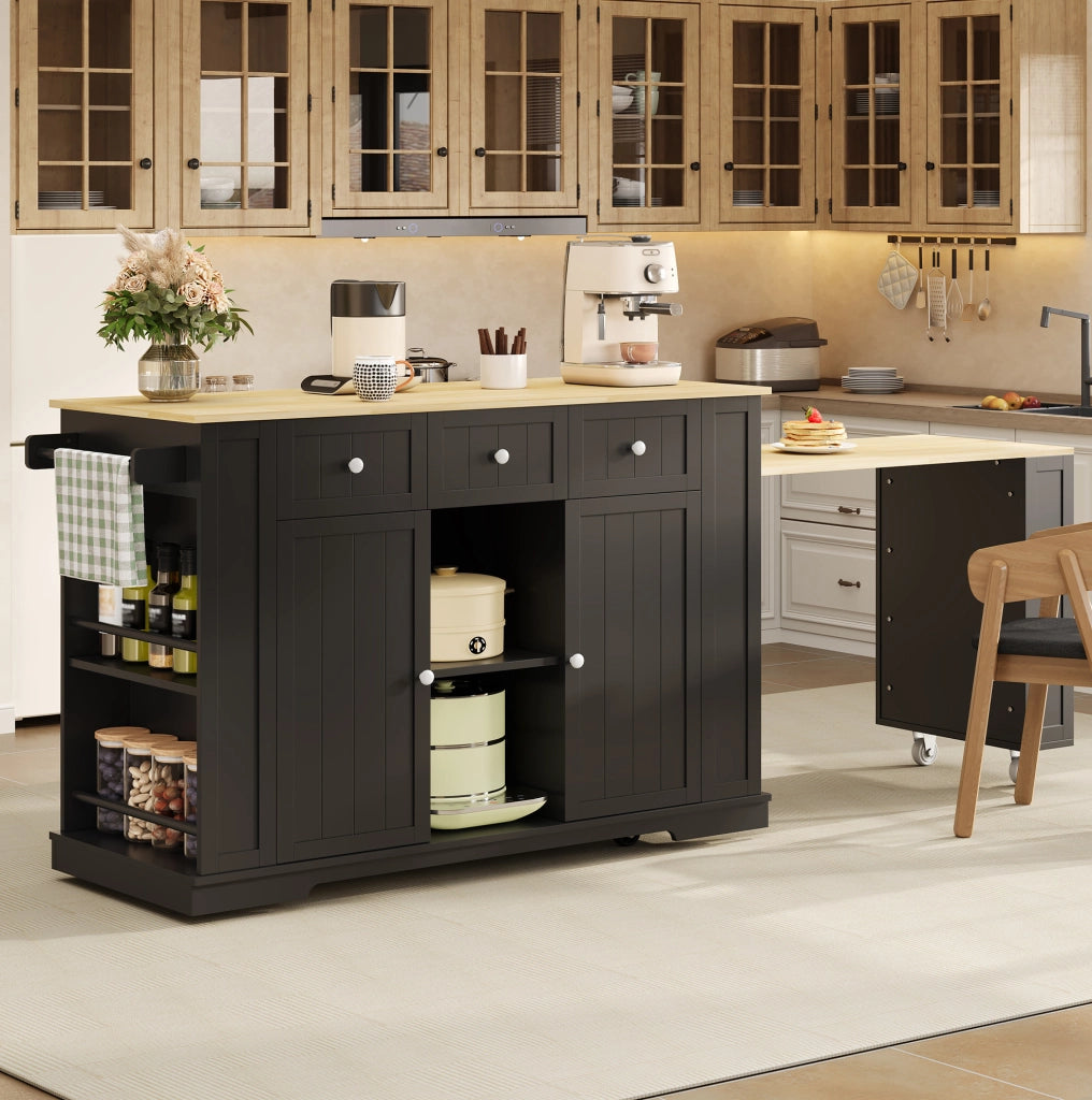 Isola cucina mobile con tavolo estraibile e prese USB, 138(213) cm