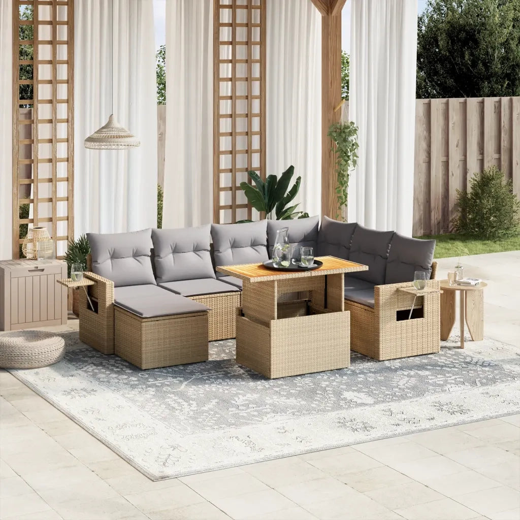 Set Divano da Giardino 8 pz con Cuscini Beige in Polyrattan
