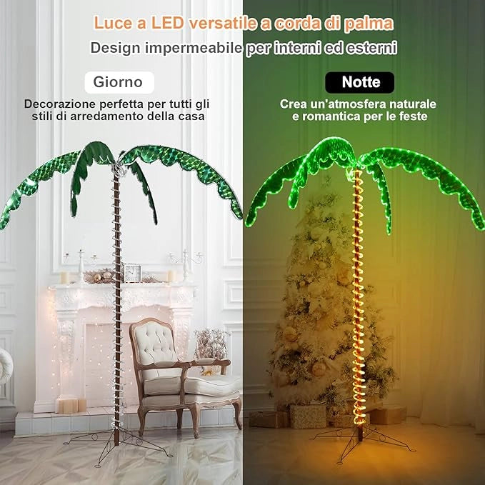 Palma Tropicale con Luci LED 136/168 cm, Illuminazione Esterna con Forma di Palma, con Base Pieghevole, Palma Realistica Decorativa per Feste e Esterno (168cm)