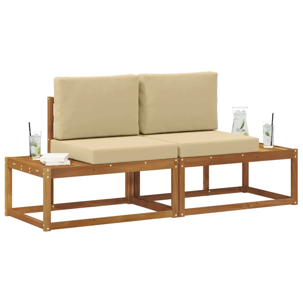 Divano da Esterno con cuscino-Divano da Giardino 2 Pezzo Naturale e Beige