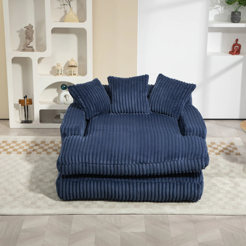 Chaise Longue Poltrona Senza Montaggio con 3 Cuscini Comfort Ergonomico in Velluto a Coste Blu Navy