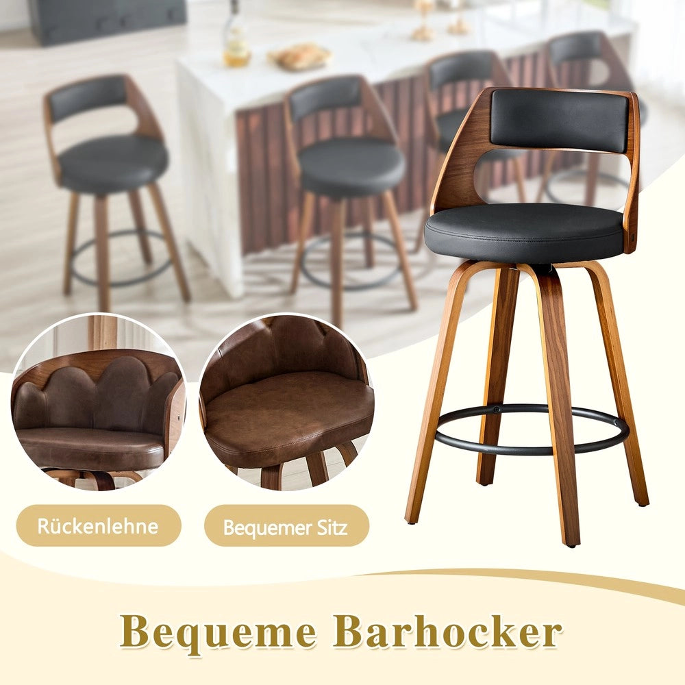 Set 2 Sgabelli da Bar con Schienale ¨C MINIMAL ¨C Legno e Ecopelle, 92 cm