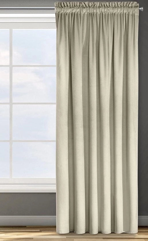 Gordino di oscuramento in tessuto satino senza viti - Lungo e piano per soggiorno e camera da letto - 140x270 cm - Tendine beige pronte all'uso con ganci.